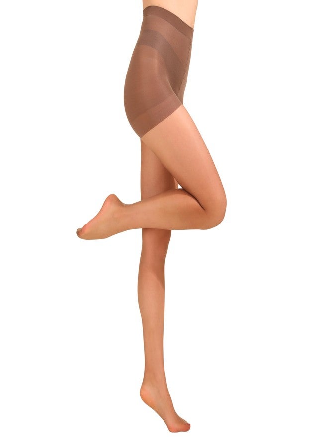 EVERSWE Ultra Sheer Run Resist Tights with Control Top 10Den (Coffee, L) - Image 3